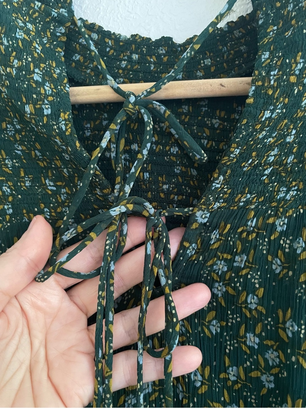 Free People Roma Blouse Top Ditsy Floral Green M Boho Prairie Career - Picture 9 of 16